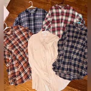 RedHead Men's Casual Plaid and Solid Flannel  Shirt Bundle of 5